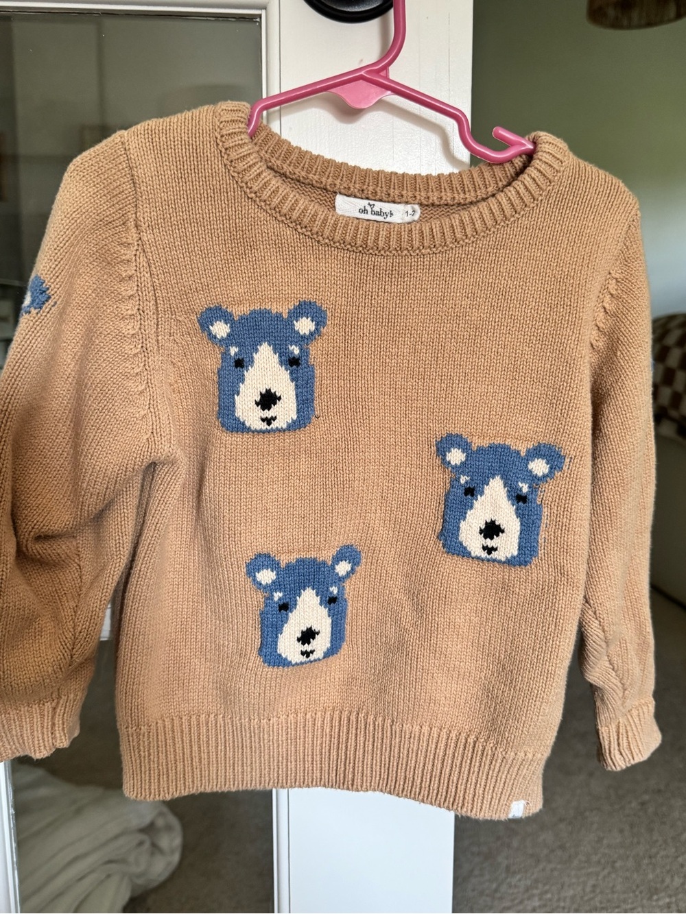 Oh Baby Cozy Tan Bear Intarsia Sweater - Kids
